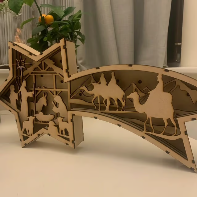 🎅LED Wooden Christmas Ornaments Nativity Scene Star Shaped Desk Lamp🌟